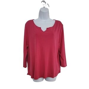 J Jill 100% Pima Cotton Splice Neck 3/4 Sleeve Shirttail Top Size Petite Large.